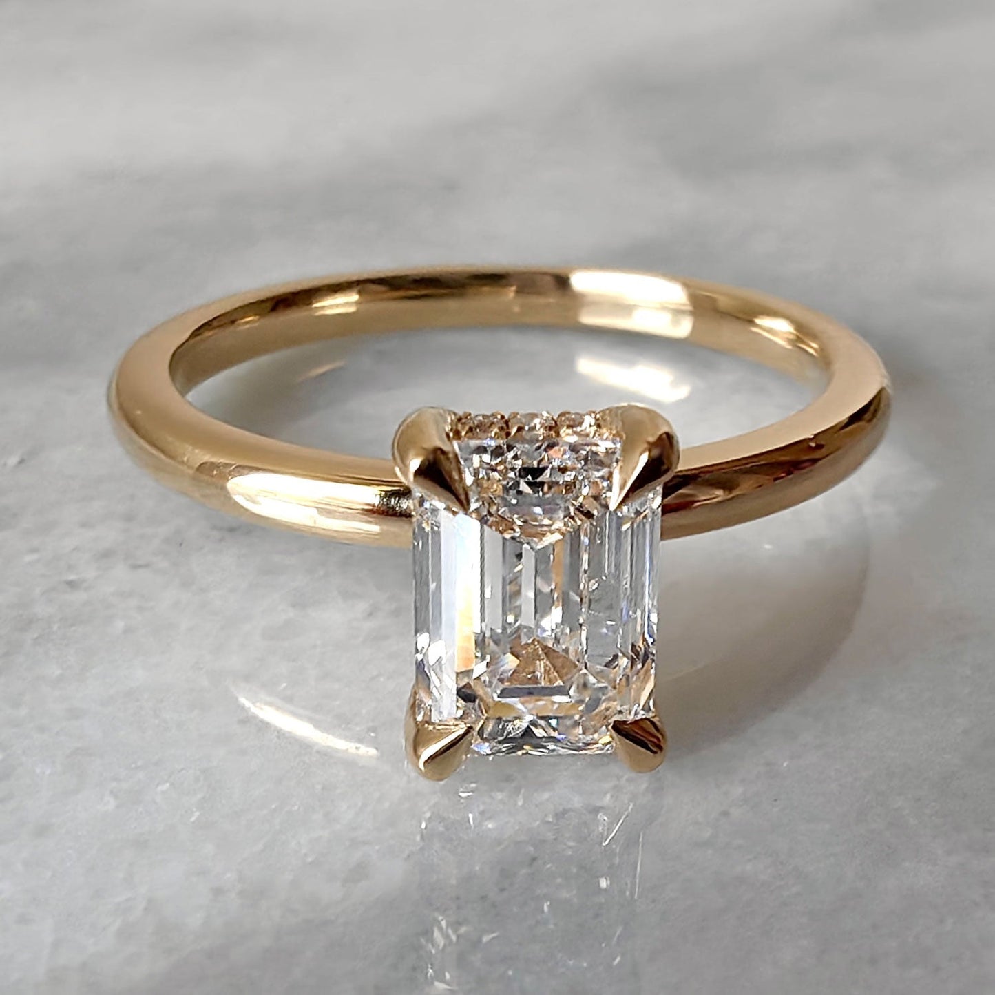 1 CT Emerald Hidden Halo Moissanite Engagement Ring