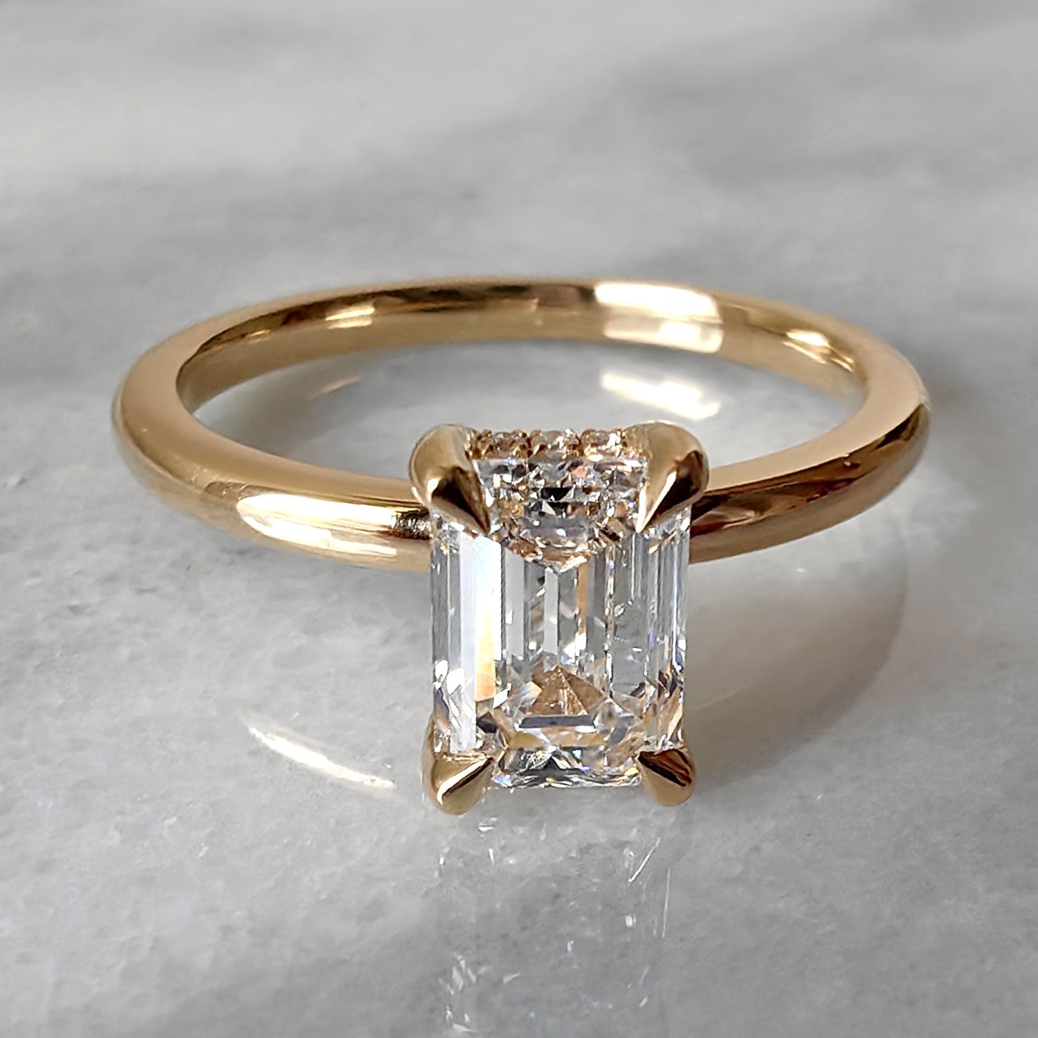 1 CT Emerald Hidden Halo Moissanite Engagement Ring