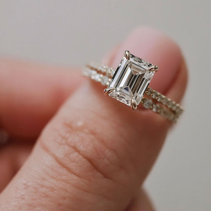 1.60 CT Emerald Pave Moissanite Engagement Ring