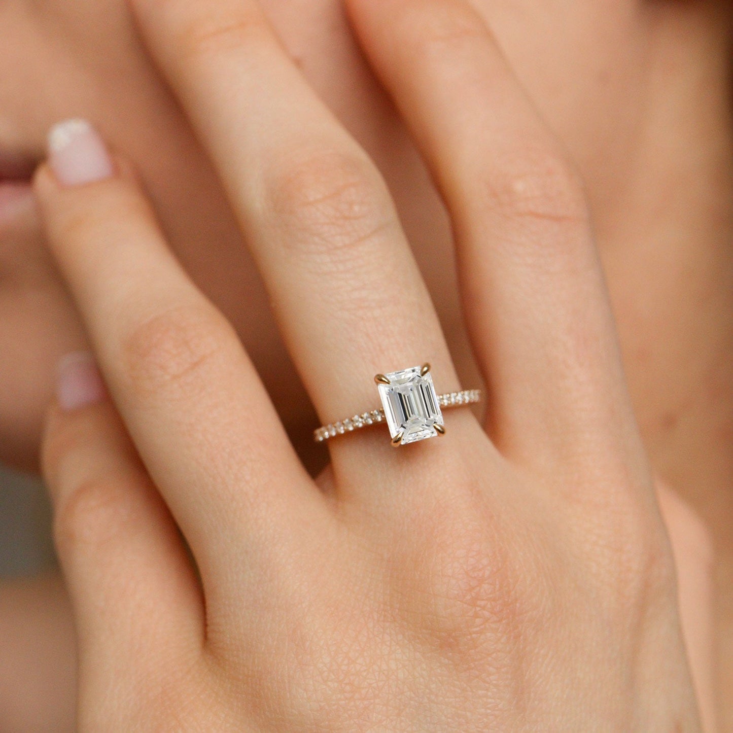1.60 CT Emerald Pave Moissanite Engagement Ring