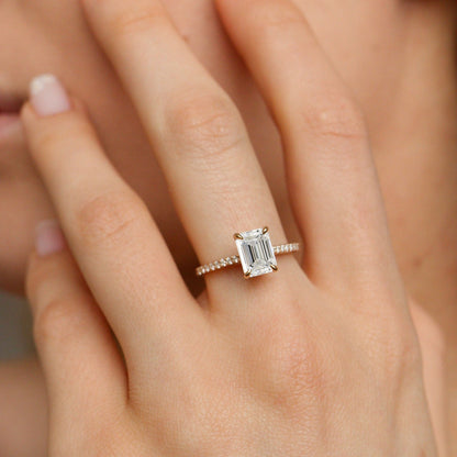 1.60 CT Emerald Pave Moissanite Engagement Ring