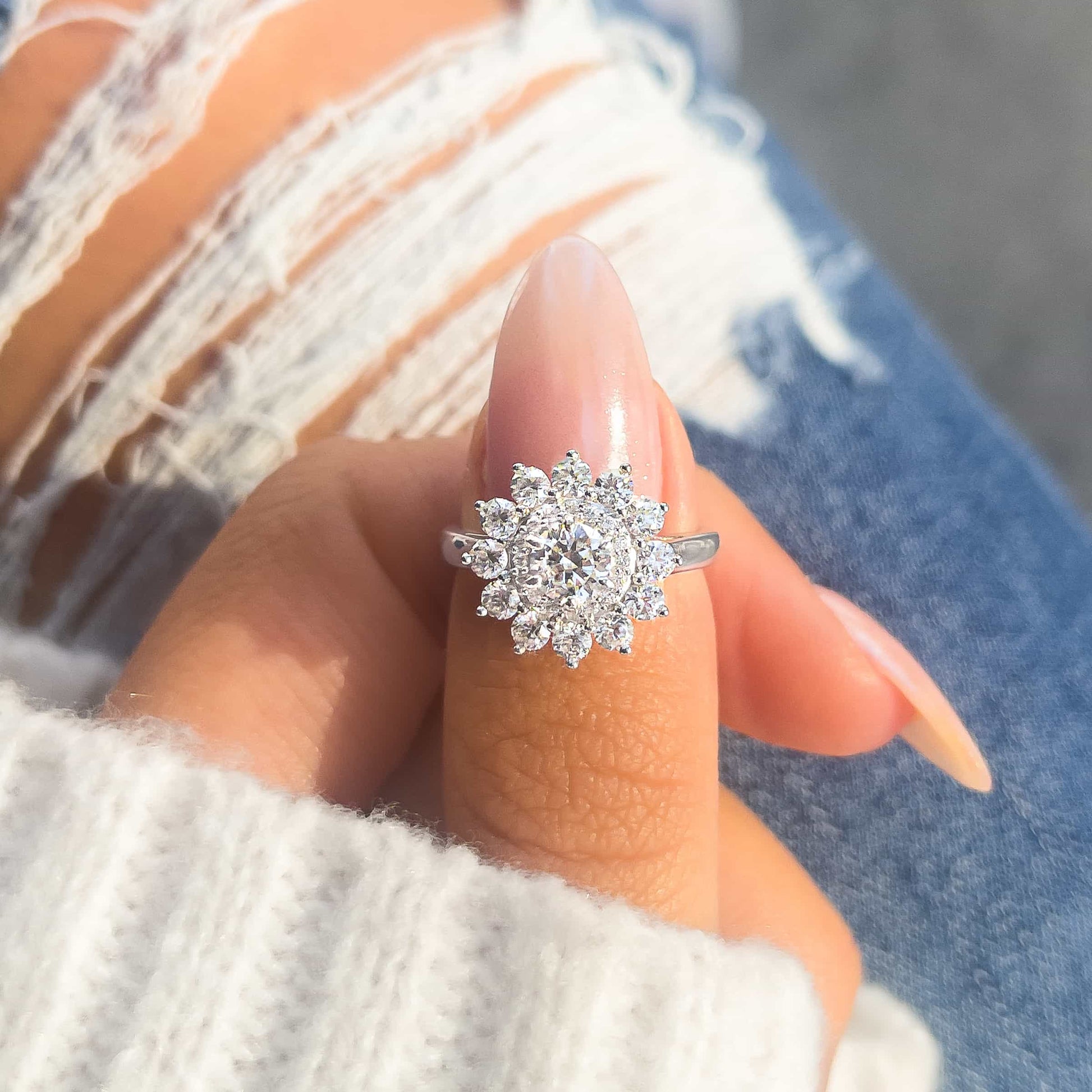 0.5 CT Round Cluster Moissanite Engagement Ring