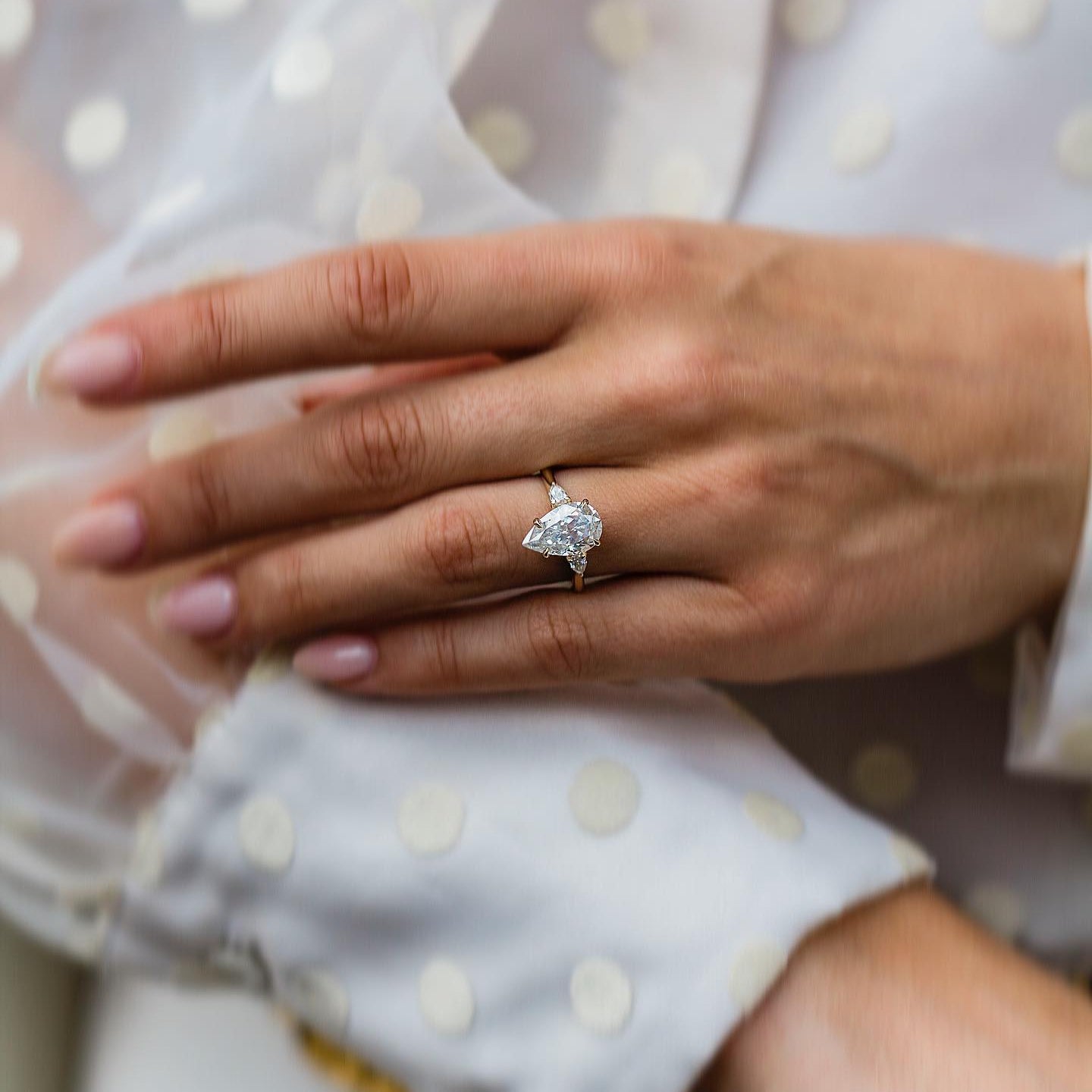 3.3 CT Pear Three Stone Moissanite Engagement Ring