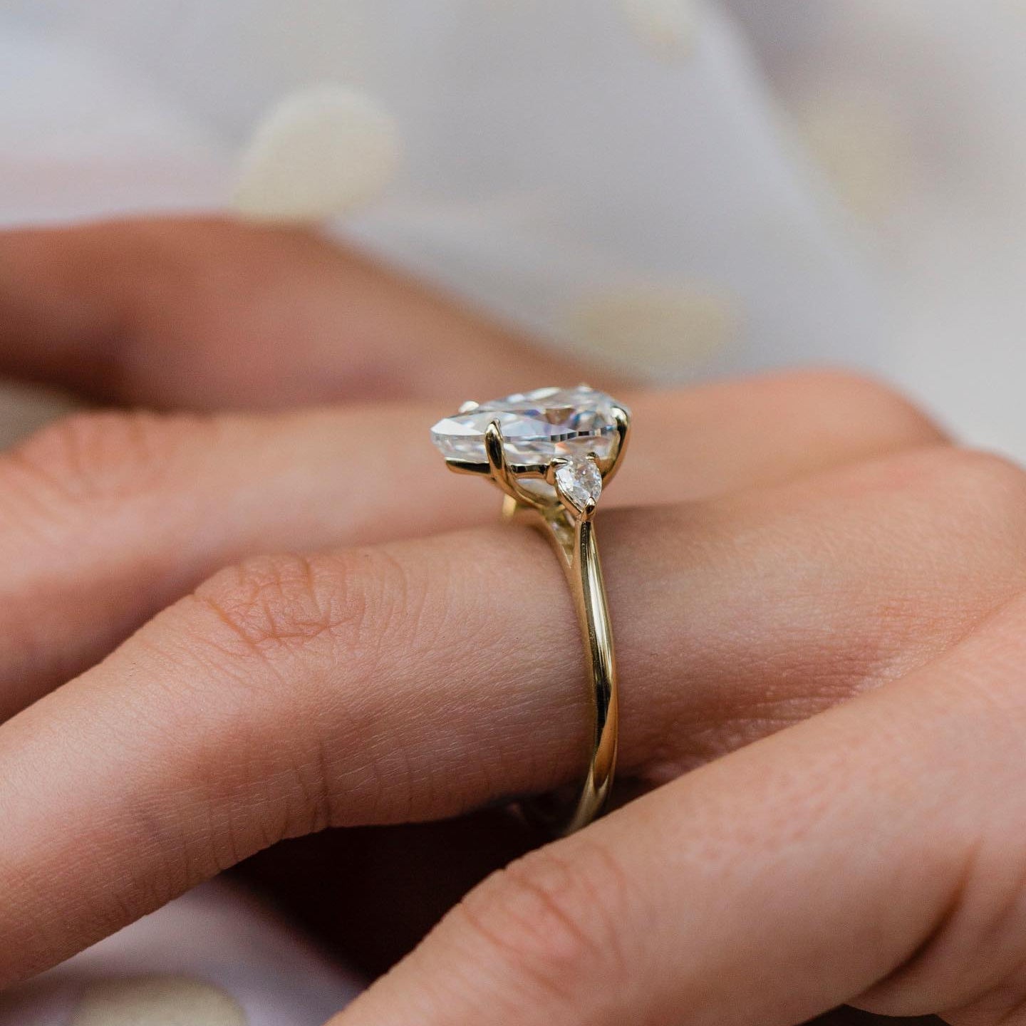3.3 CT Pear Three Stone Moissanite Engagement Ring