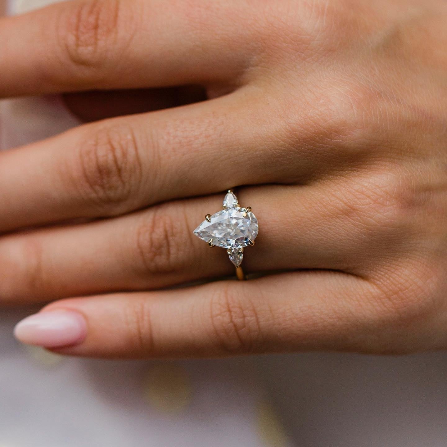 3.3 CT Pear Three Stone Moissanite Engagement Ring