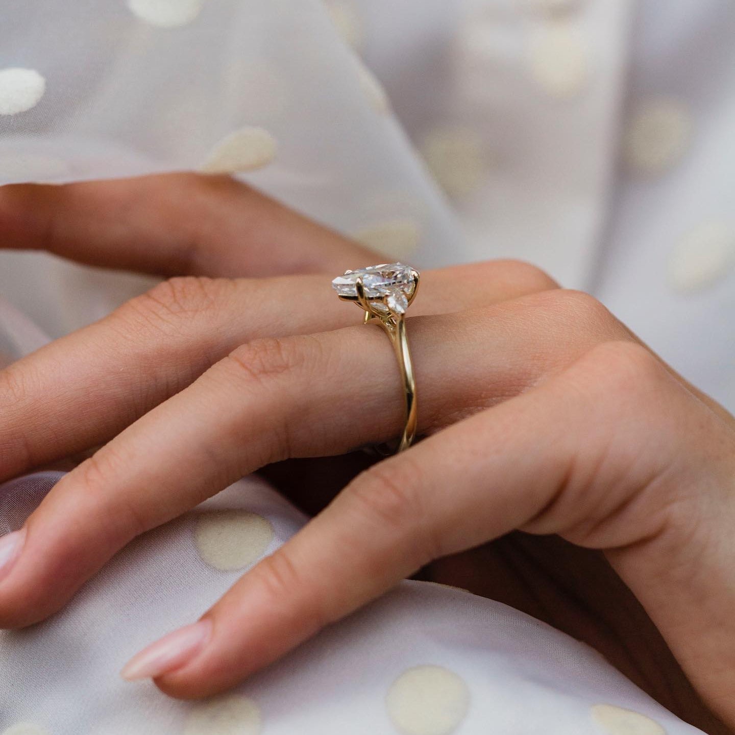 3.3 CT Pear Three Stone Moissanite Engagement Ring