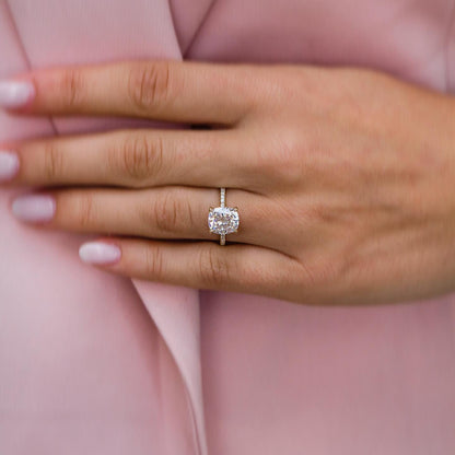 2.8 CT Cushion Hidden Halo & Pave Moissanite Engagement Ring