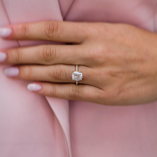 2.8 CT Cushion Hidden Halo & Pave Moissanite Engagement Ring