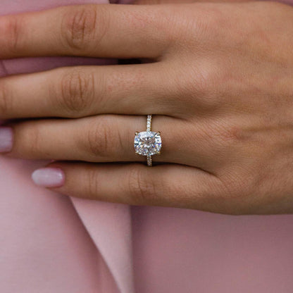 2.8 CT Cushion Hidden Halo & Pave Moissanite Engagement Ring