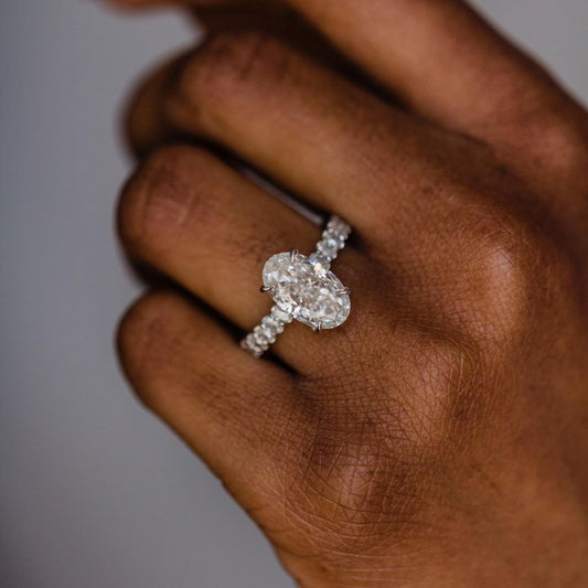 4.1 CT Oval Hidden Halo & Pave Moissanite Engagement Ring