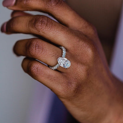 4.1 CT Oval Hidden Halo & Pave Moissanite Engagement Ring