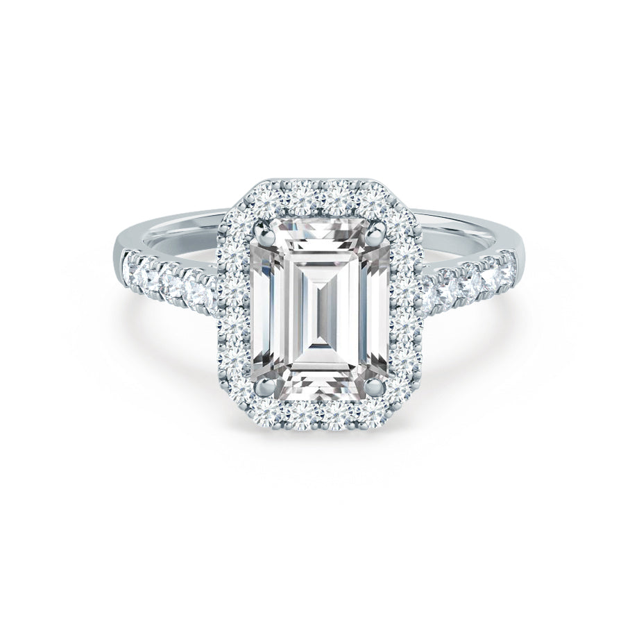 1.75 CT Emerald Halo & Pave Moissanite Engagement Ring