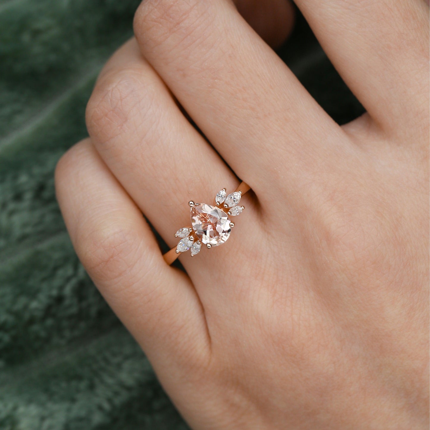 1.52 CT Pear Cluster Moissanite Engagement Ring