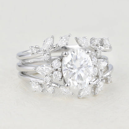 1.33 CT Oval Cluster Moissanite Bridal Set