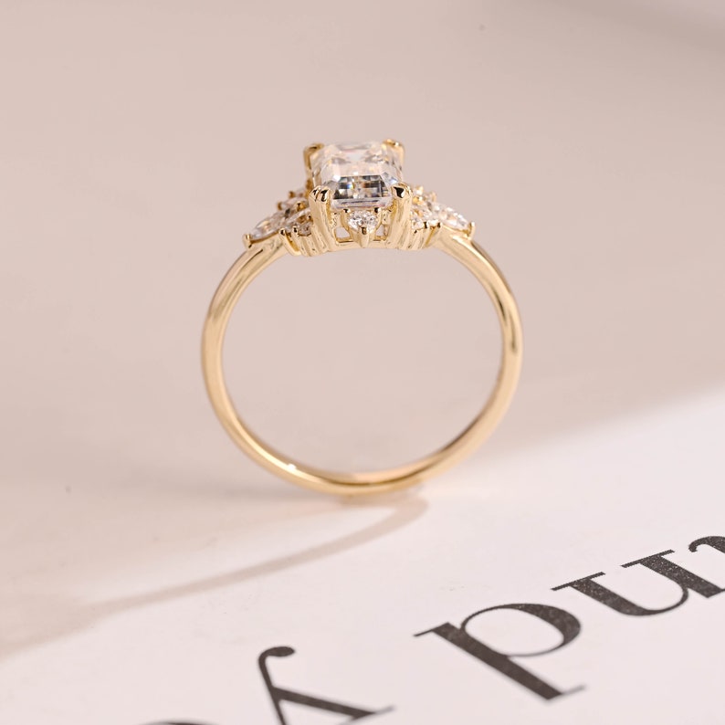 2.0 CT Emerald Cluster Moissanite Engagement Ring