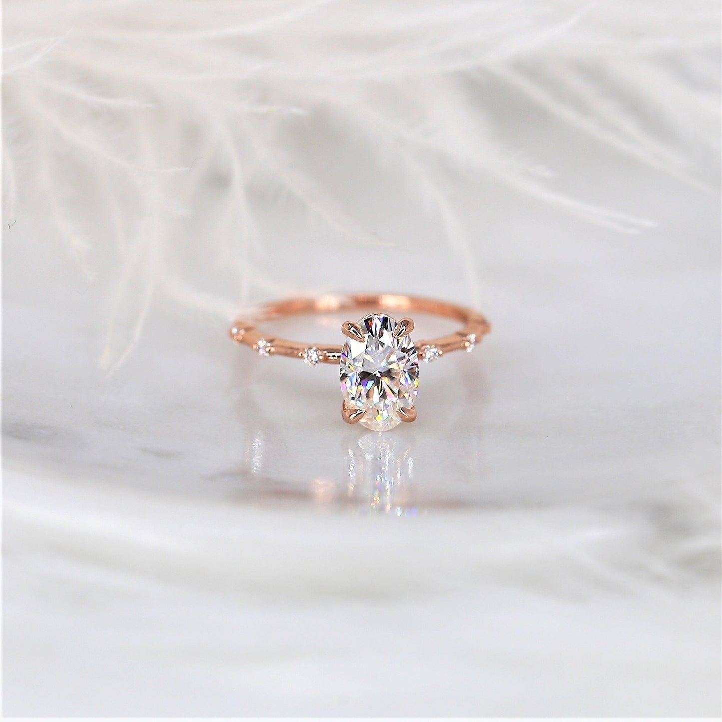2 CT Oval Dainty Pave Moissanite Engagement Ring