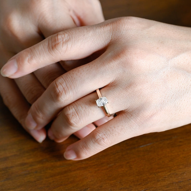 2.5 CT Elongated Cushion Hidden Halo Moissanite Engagement Ring