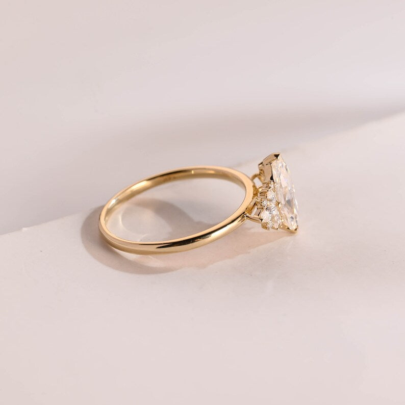 2.0 CT Marquise Cluster Moissanite Engagement Ring