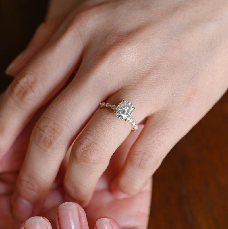 2.0 CT Oval Pave Moissanite Engagement Ring