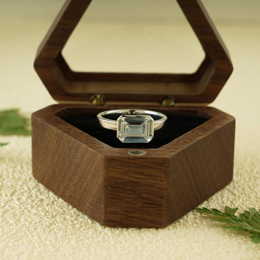 2.0 CT East West Emerald Bezel Moissanite Engagement Ring