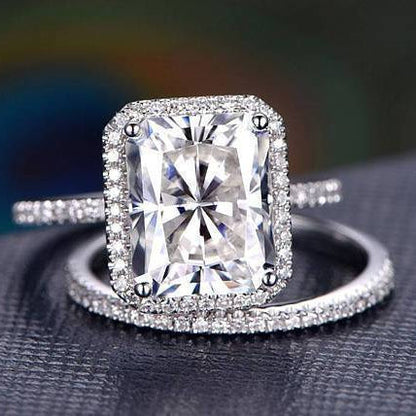3 CT Radiant Halo & Pave Moissanite Bridal Set