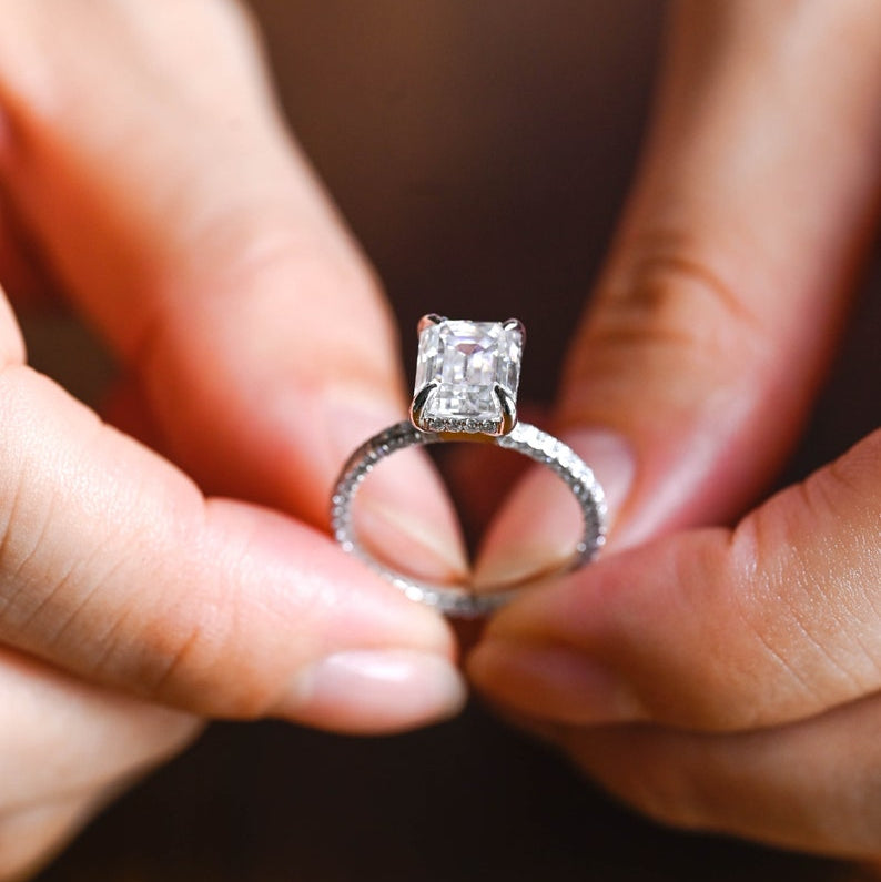 2.0 CT Emerald Pave Moissanite Engagement Ring