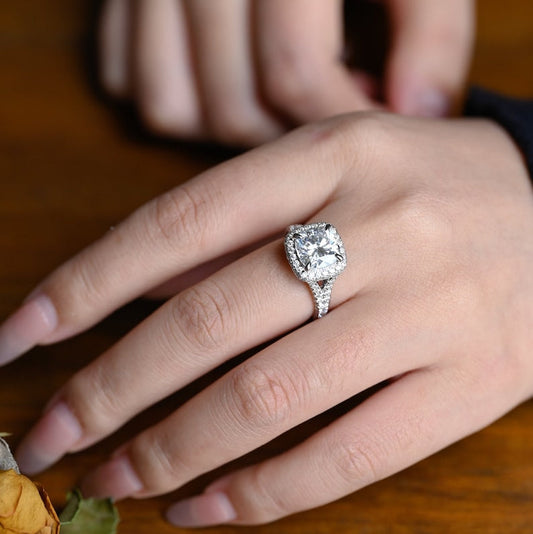 Stunning 1.0 - 2.0 CT Cushion Moissanite Engagement Ring With Pave & Halo Design 2