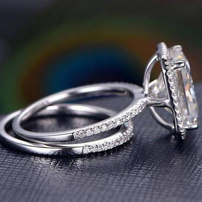 3 CT Radiant Halo & Pave Moissanite Bridal Set