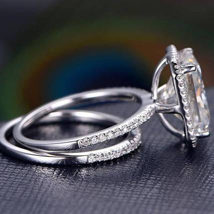 3 CT Radiant Halo & Pave Moissanite Bridal Set