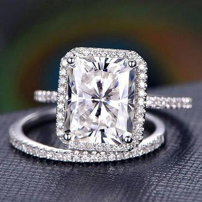 3 CT Radiant Halo & Pave Moissanite Bridal Set