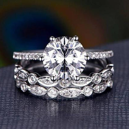 2 CT Round Pave Moissanite Bridal Set