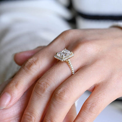 2.5 CT Radiant Pave & Halo Moissanite Engagement Ring