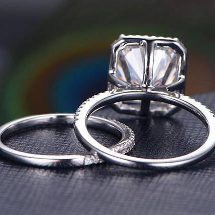 3 CT Radiant Halo & Pave Moissanite Bridal Set