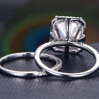 3 CT Radiant Halo & Pave Moissanite Bridal Set