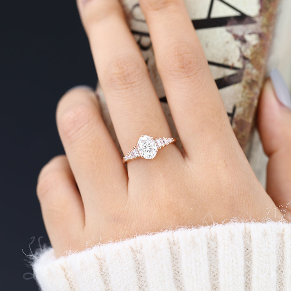 1.33 CT Oval Shaped Moissanite Engagement Ring In Cluster Design