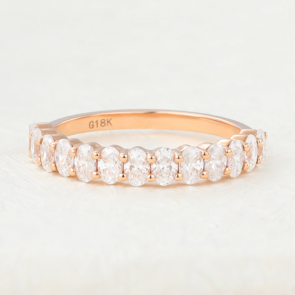 0.78 TCW Oval Half Eternity Moissanite Wedding Band