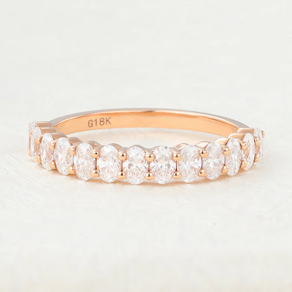 0.78 TCW Oval Half Eternity Moissanite Wedding Band