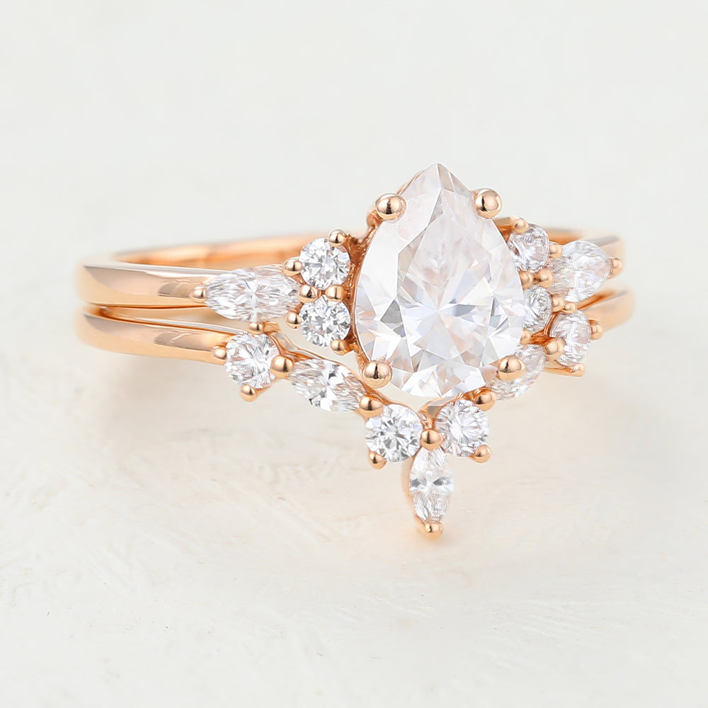 1.2 CT Pear Cluster Moissanite Bridal Set