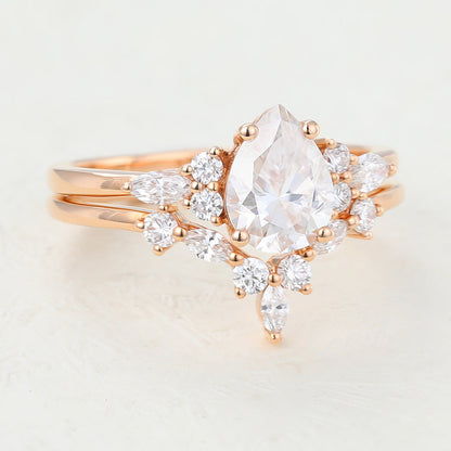 1.2 CT Pear Cluster Moissanite Bridal Set