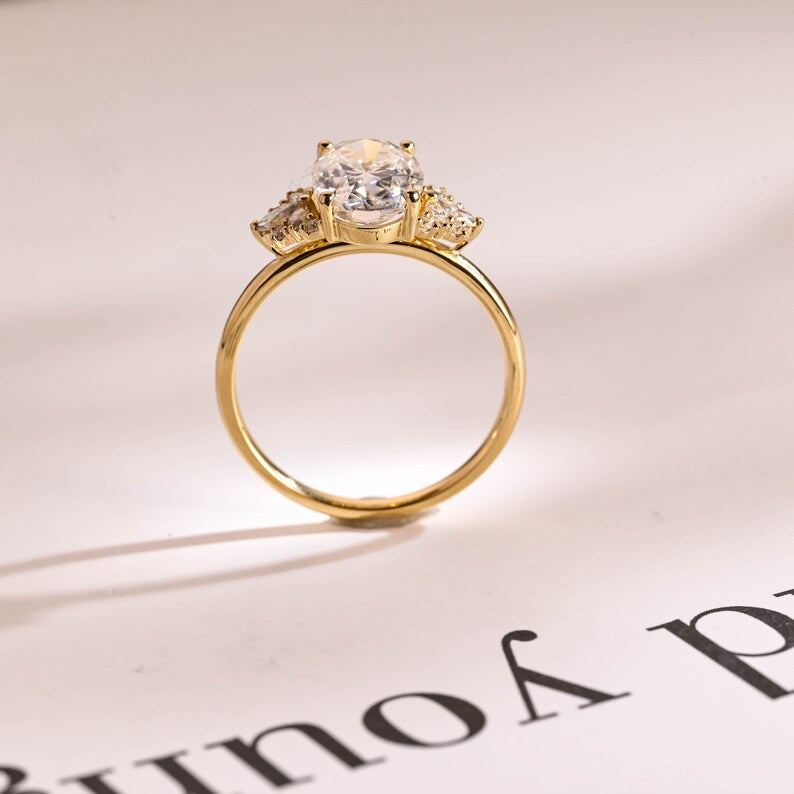 2.0 CT Oval Cluster Moissanite Engagement Ring
