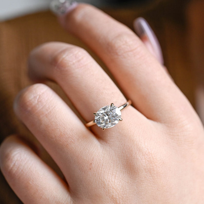 2.0 CT East West Oval Solitaire Moissanite Engagement Ring