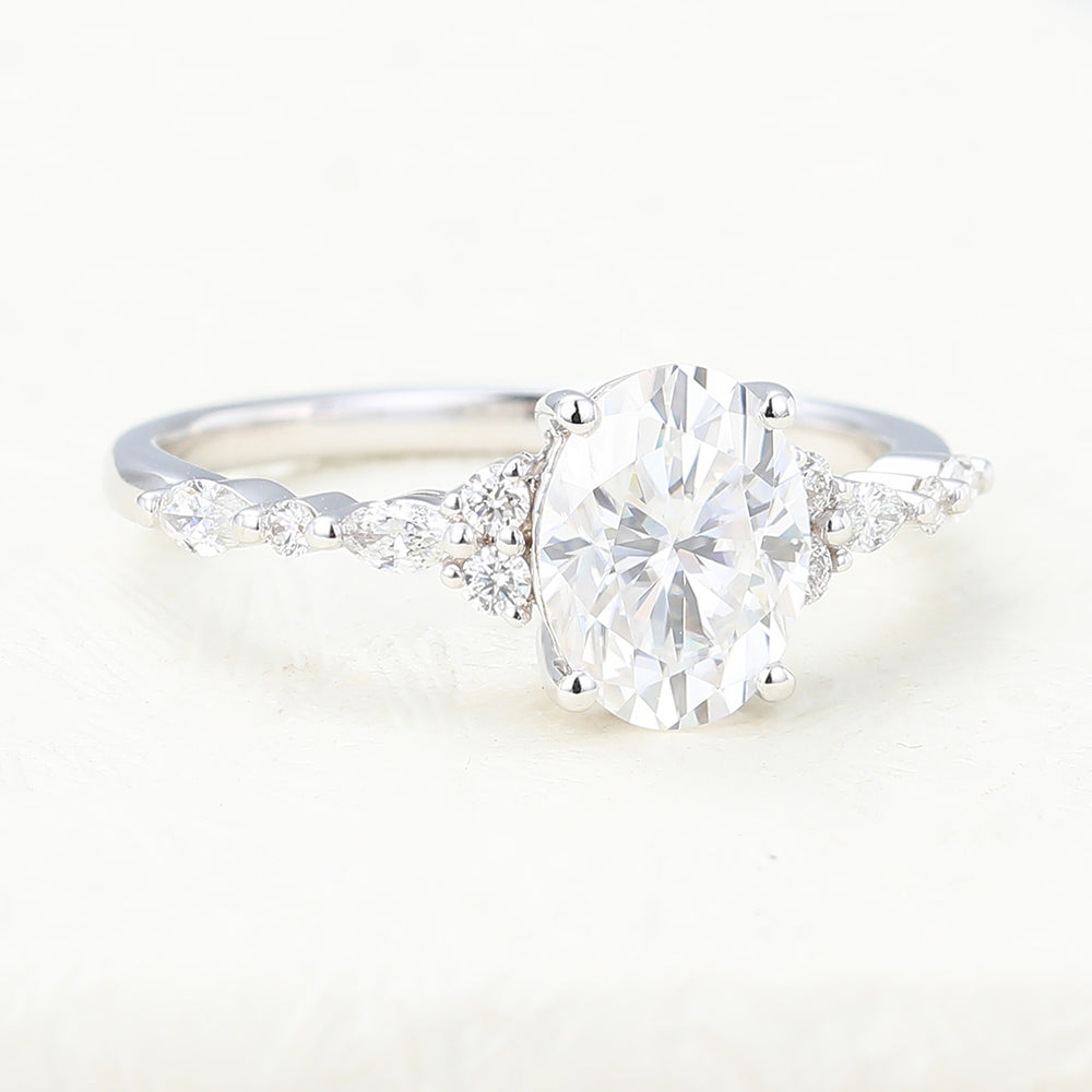 1.33 CT Oval Shaped Moissanite Engagement Ring In Cluster Design