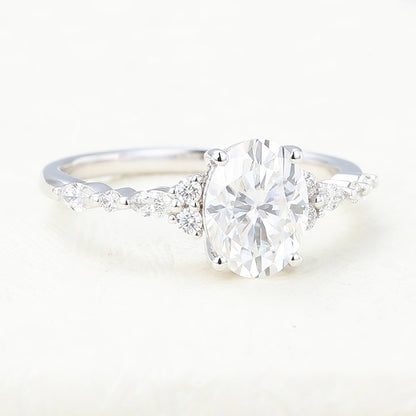 1.33 CT Oval Shaped Moissanite Engagement Ring In Cluster Design