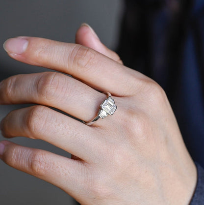 2.0 CT Emerald Bezel & Cluster Moissanite Engagement Ring
