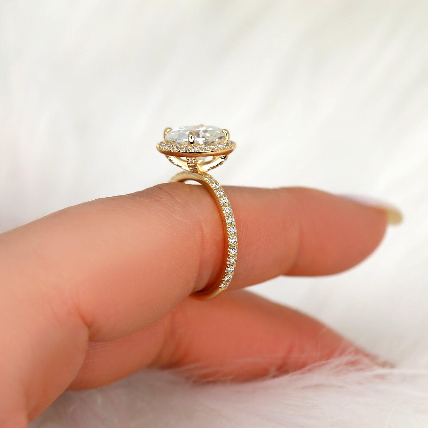 2 CT Oval Halo & Pave Moissanite Engagement Ring
