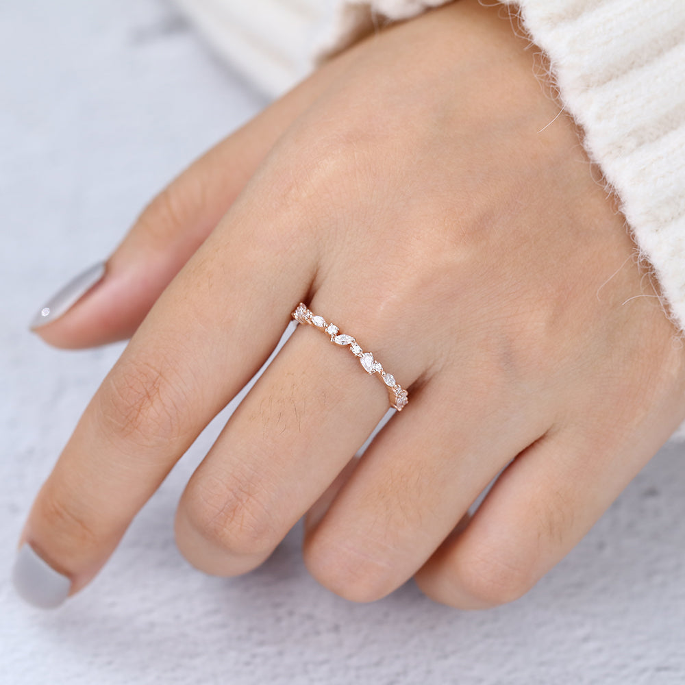 0.42 TCW Pear, Marquise & Round Half Eternity Moissanite Wedding Band