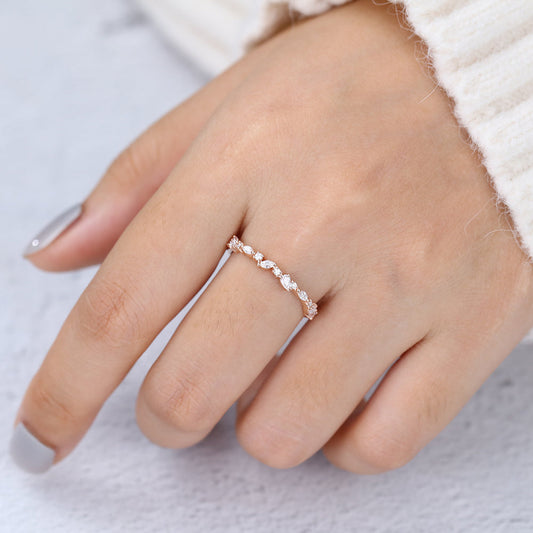 0.42 TCW Pear, Marquise & Round Half Eternity Moissanite Wedding Band