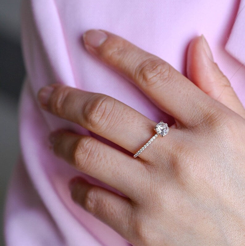 2.0 CT Cushion Pave Moissanite Engagement Ring