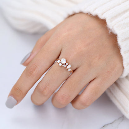 1 TCW Marquise,Round & Pear Shaped Moissanite Cluster Wedding Band