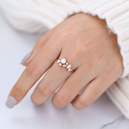 1 TCW Marquise,Round & Pear Shaped Moissanite Cluster Wedding Band